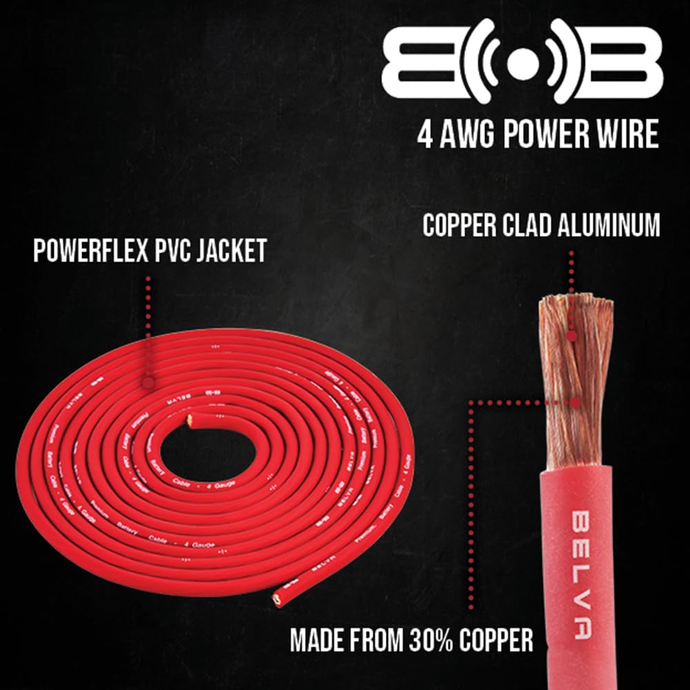 Belva True 4 Gauge Awg Premium Cca Complete Amplifier Wiring Kit With Ofc 4 Channel Rca Cable   Bak44 Red